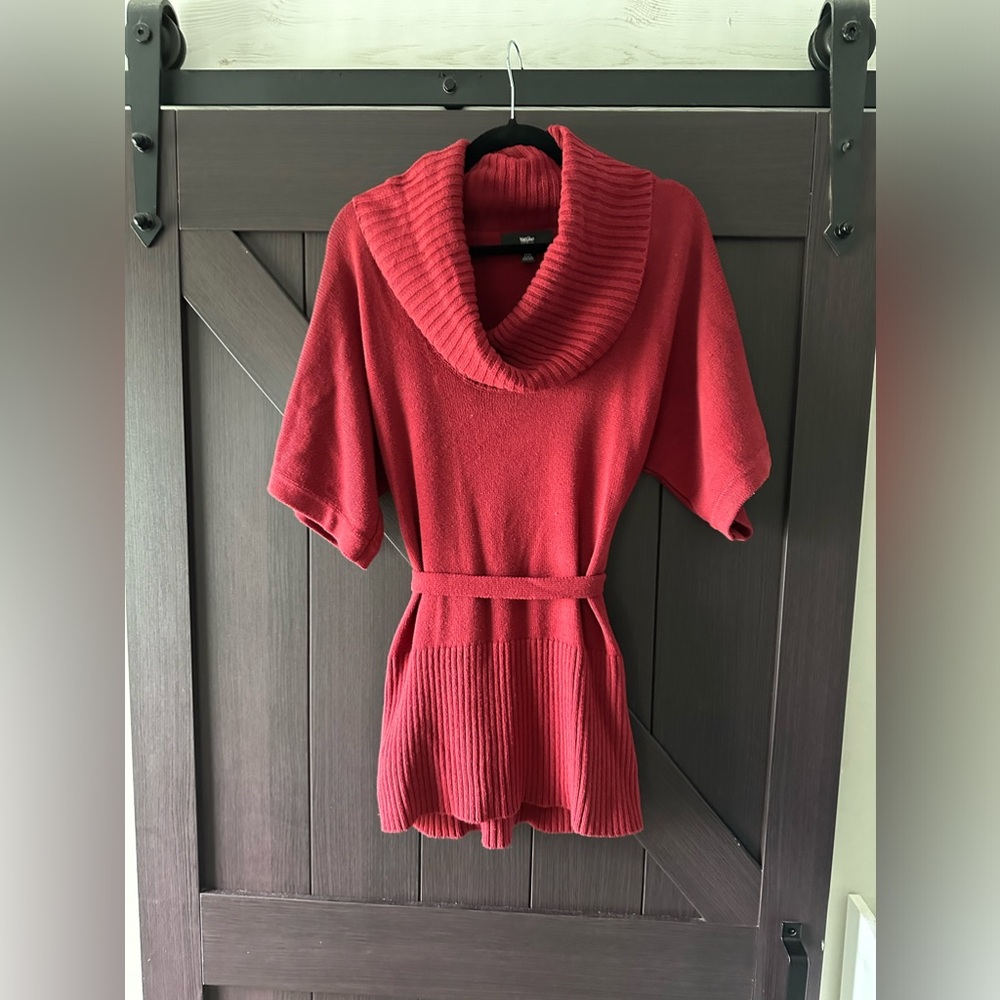 Women’s Tie Waist Cowl Turtleneck Sweater Dress